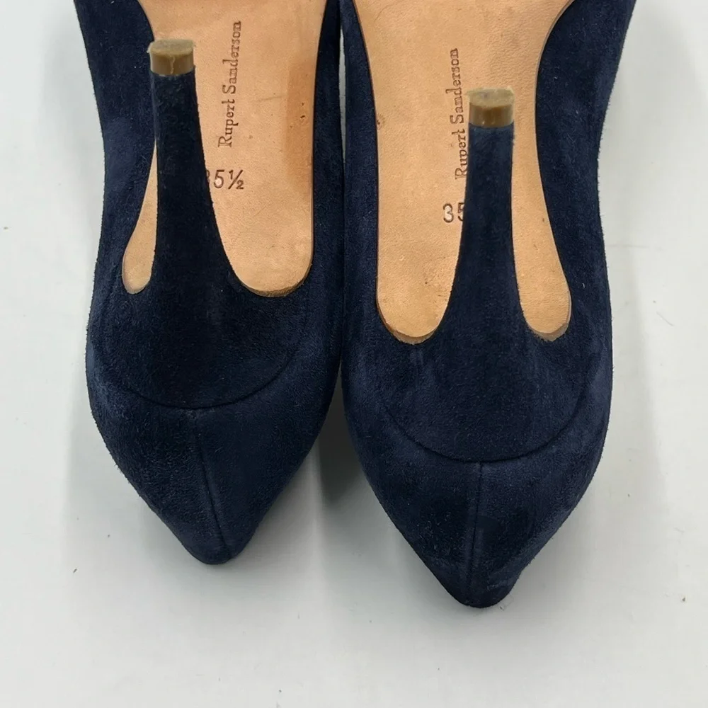 Rupert Sanderson‎ Blue Suede 3” Pumps Heels Sz 35.5/US 5
